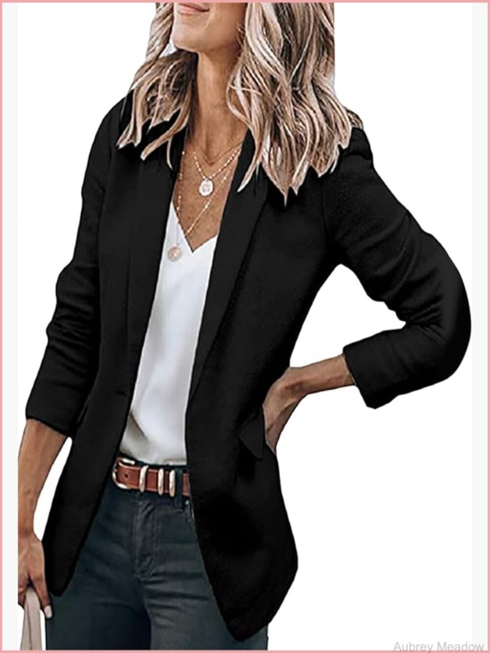 Casual Lapel Long Sleeve Blazer Open Front Work Jacket with Pockets